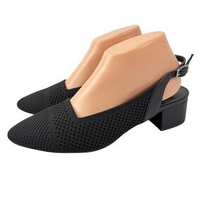 David Tate Womens 9W Glenna Slingback Pumps Shoe Black Knit Pointed Toe Low Heel
